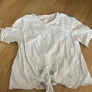 BP. Classic White Blouse tie bottom button back cuffed sleeve medium